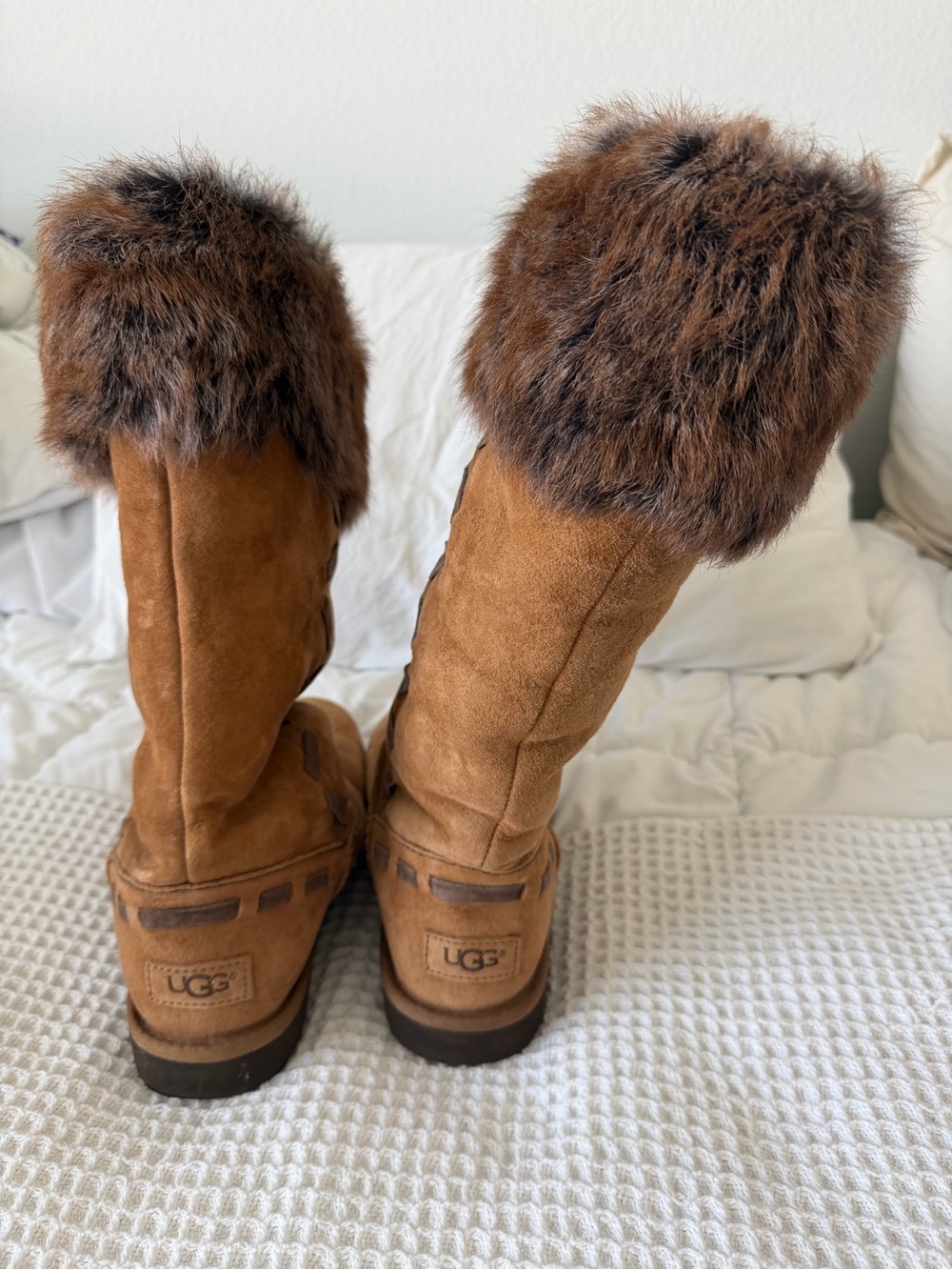 UGG Chestnut Suede Tall Faux-Fur Cuff Winter Boots - Picture 3 of 6